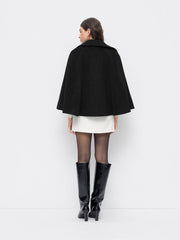 Wool-look Collar Button Cloak Sleeve Coat With Belt