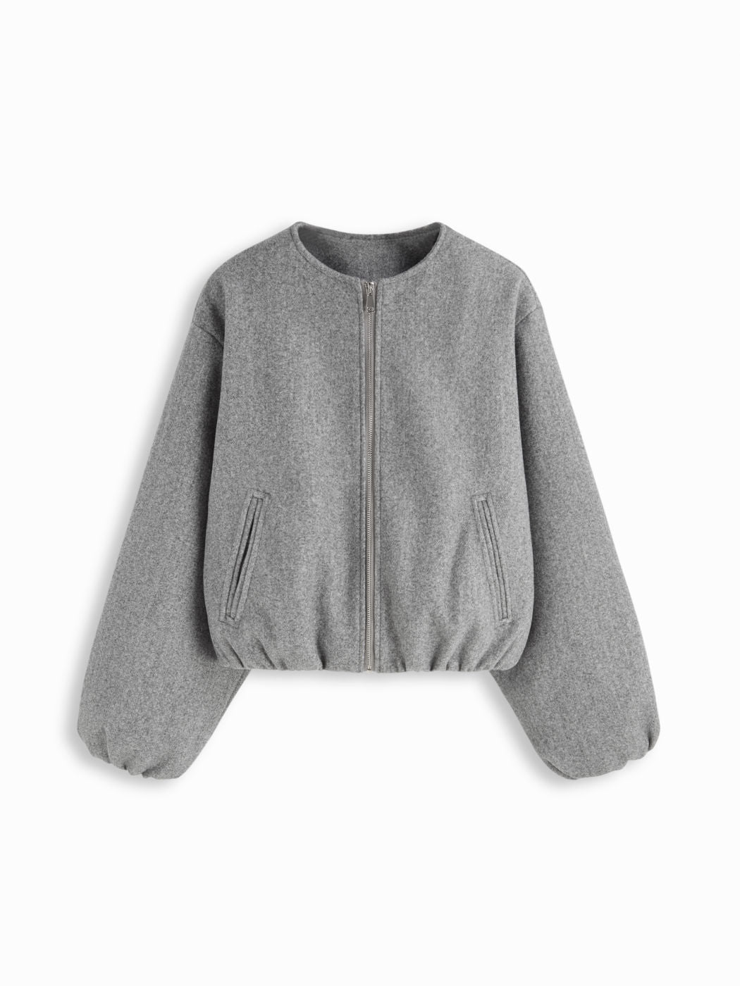 Wool-look Zip Through Lantern Sleeve Jacket