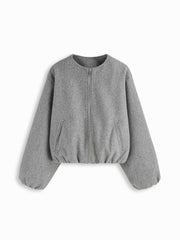 Wool-look Zip Through Lantern Sleeve Jacket