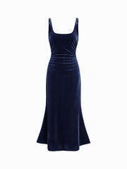 Velvet Scoop Neckline Ruched Maxi Dress