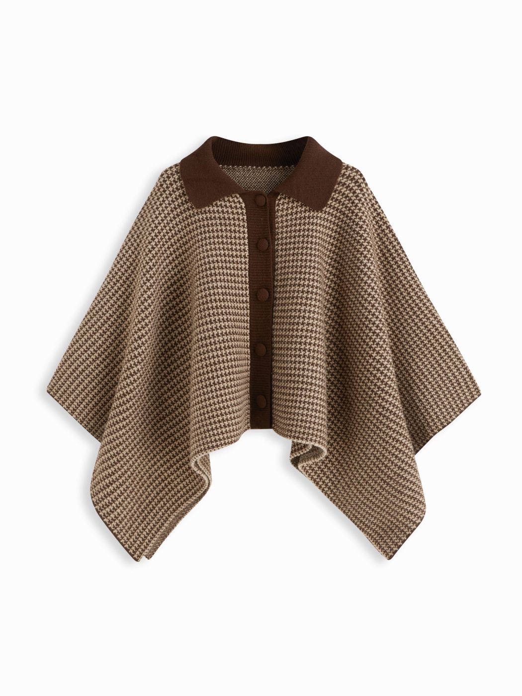 Knit Houndstooth Collar Cloak Sleeve Tweed Oversized Cardigan