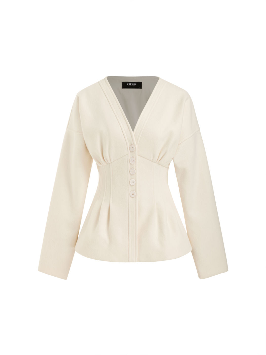 Wool-look V-neck Cinched Waist Jacket