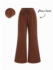Cotton-blend Fleece Lined Mid Rise Elastic Waist Flared Trousers