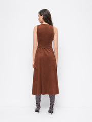 Suede V-neck Vest & Mid Rise Midi A-Line Skirt Set
