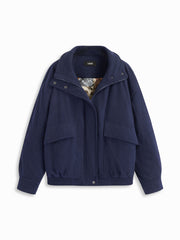 Corduroy Funnel Neck Zip Through Oversized Puffer