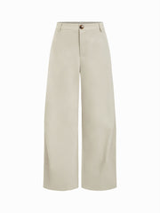 Round Neck Button Front Split Top & High Rise Wide Leg Trousers Set