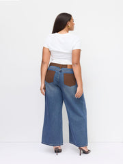 Cider Denim Two Tone Low Rise Wide Leg Jeans Curve & Plus