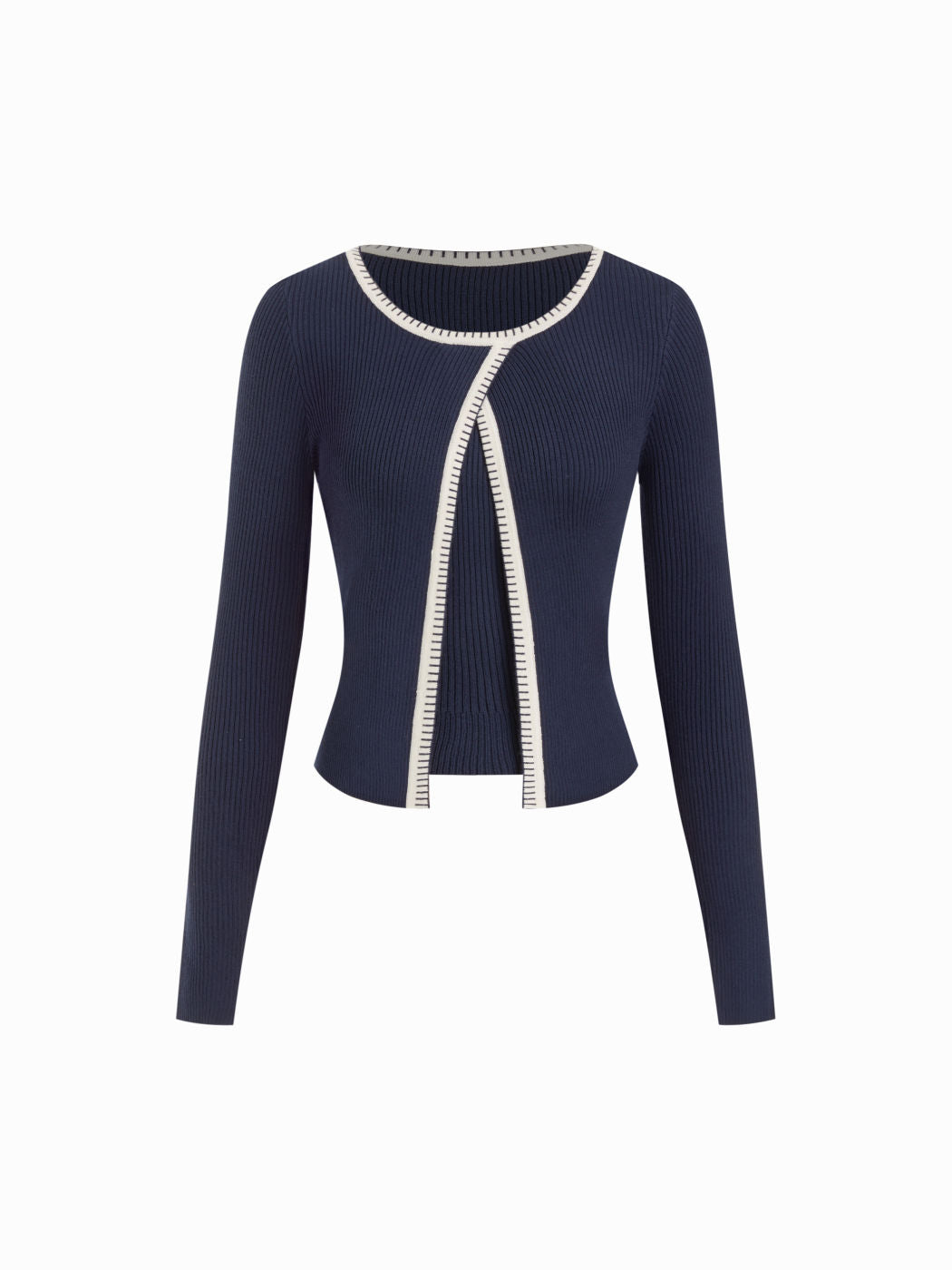 Knit Round Neckline Contrasting Binding Cardigan & Cami Top