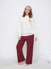 No Inspiration Today Sorry Cotton-blend Round Neckline Oversized Top & Mid Rise Elastic Waist Wide Leg Trousers Loungewear Set