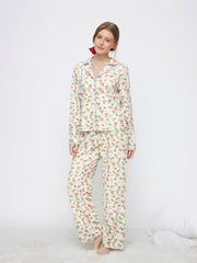 Strawberry Graphic Floral Oversized Top & Mid Rise Wide Leg Trousers Loungewear Set