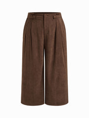 Corduroy Mid Rise Pleated Wide Leg Trousers Curve & Plus