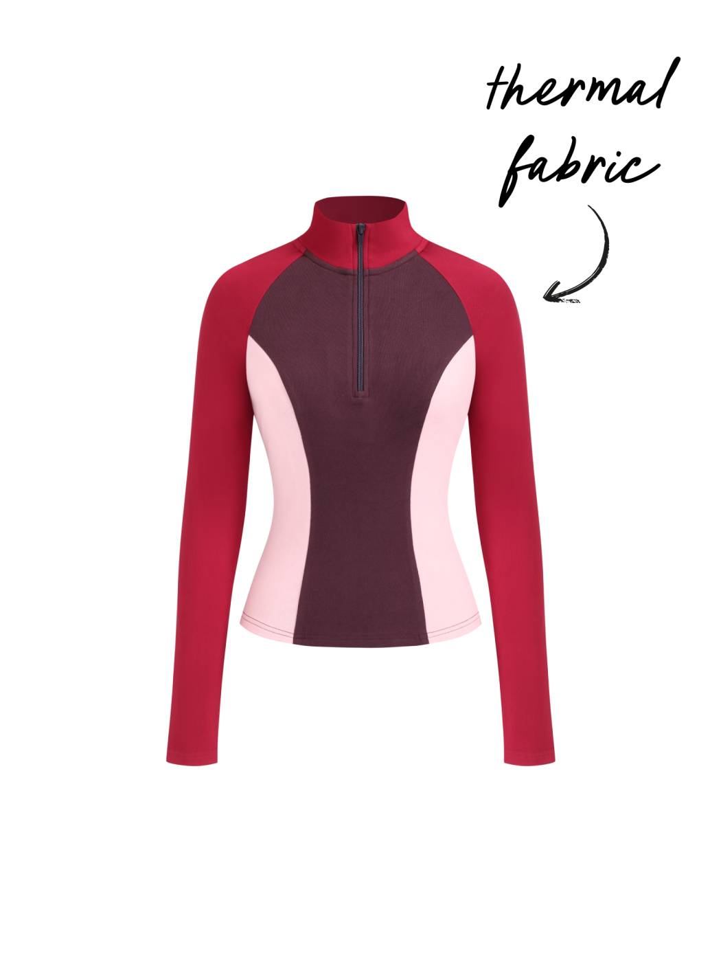 Thermal Cotton-blend Stand Collar Colorblock Raglan Long Sleeve Half Zip Tee