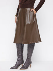 Faux Leather Mid Rise Midi Skirt