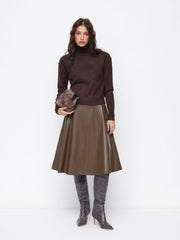 Faux Leather Mid Rise Midi Skirt