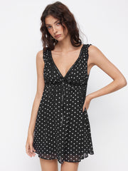 V-neck Leopard Drawstring Lace Trim Nightdress