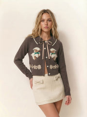Knit Collar Bowknot Sheep Cardigan