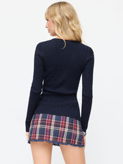 Cable Knit V-neck Long Sleeve Top
