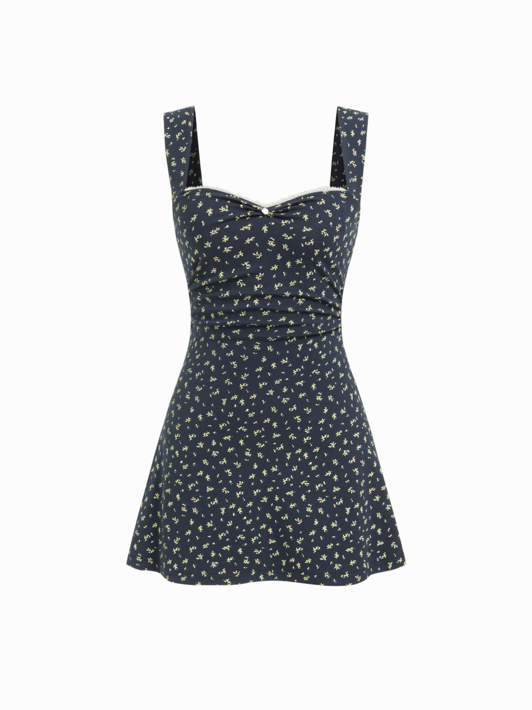 Cotton-blend Sweetheart Ditsy Floral Ruched Mini Dress