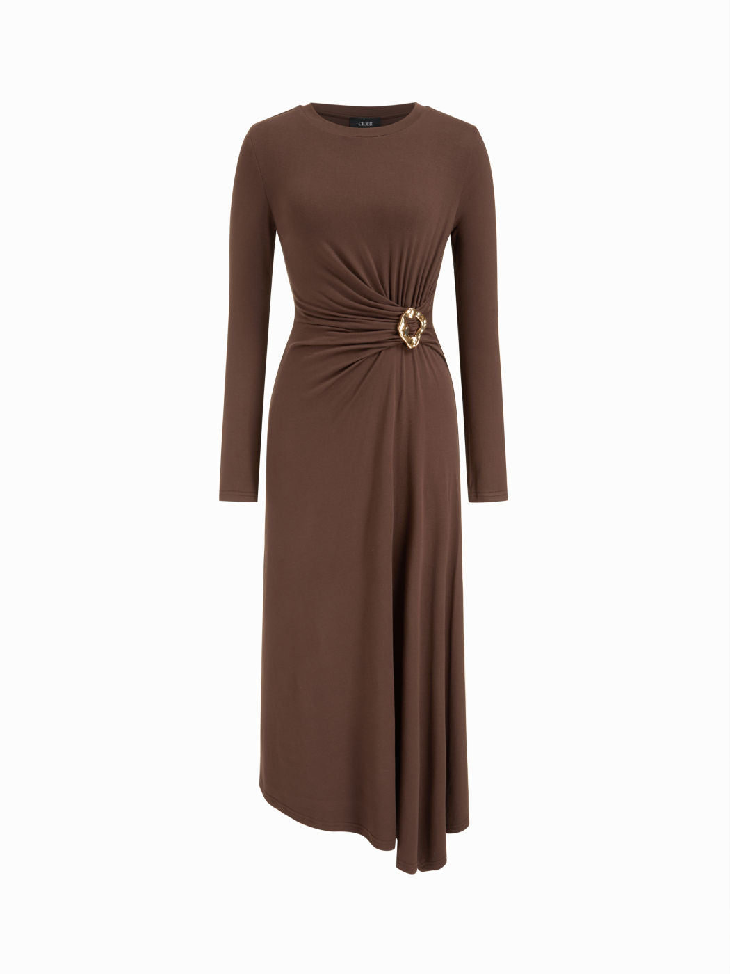 Round Neck Solid Straight Maxi Dress With Metal Detail