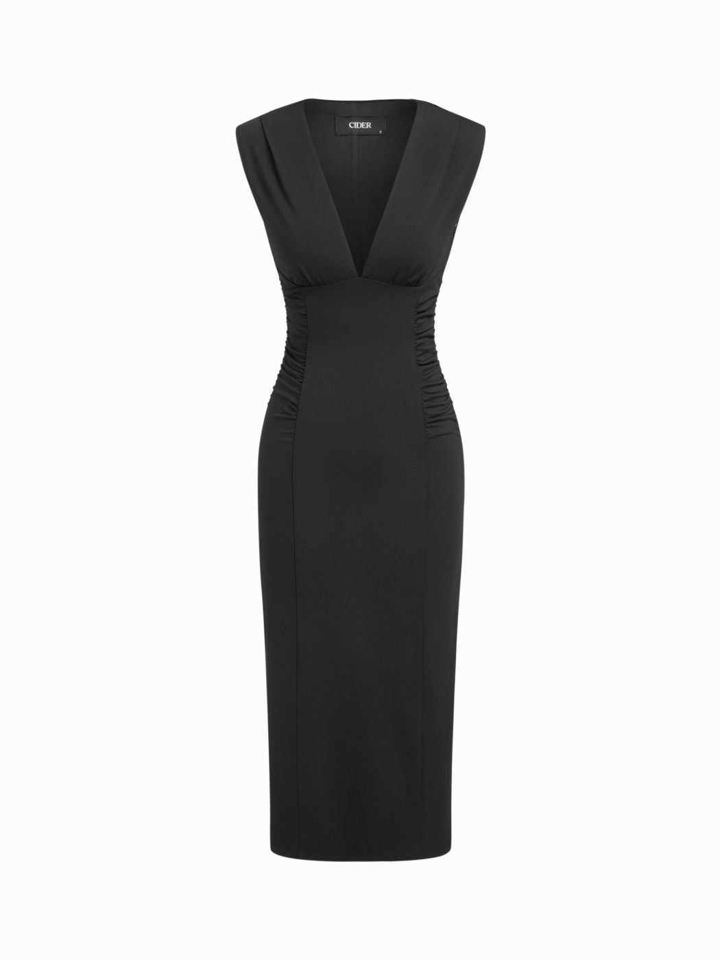 Jersey V-Neck Ruched Split Maxi Dress
