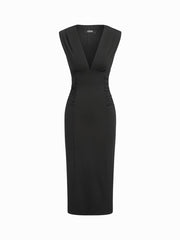 Jersey V-Neck Ruched Split Maxi Dress