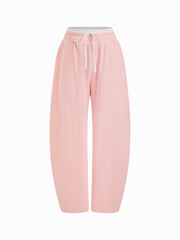 Cotton-blend Mid Rise Colorblock Drawstring Barrel-leg Trousers