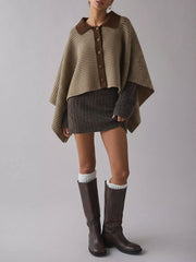 Knit Houndstooth Collar Cloak Sleeve Tweed Oversized Cardigan