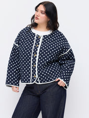 Cotton Polka Dot Button Quilted Oversized Puffer Jacket Curve & Plus