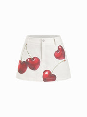 Cotton Cherry Graphic Mid Rise A-line Mini Skirt