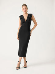 Jersey V-Neck Ruched Split Maxi Dress