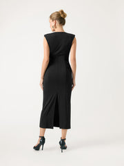 Jersey V-Neck Ruched Split Maxi Dress
