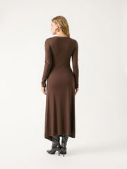 Round Neck Solid Straight Maxi Dress With Metal Detail