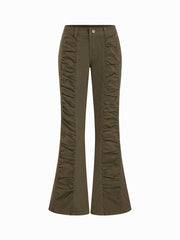 Stretch Washed Denim Low Rise Ruched Flared Jeans