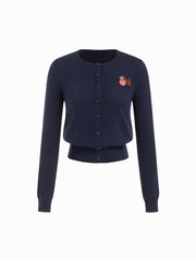 Wool-blend Knit Dachshund Embroidery Cardigan