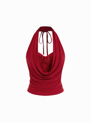Halter Neck Draped Ruched Top With Heart Detail