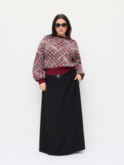 Stretchy Mid Rise Solid Maxi A-line Skirt With Belt Curve & Plus