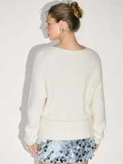 Wool-blend Knit Rhinestone Metal Button V-Neck Cardigan