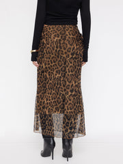 Mid Rise Leopard Drawstring Ruched Mermaid Midi Skirt