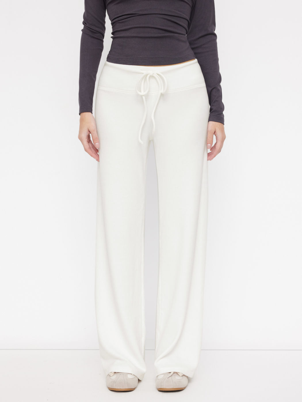 Cotton-blend Mid Rise Drawstring Wide Leg Trousers