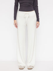 Cotton-blend Mid Rise Drawstring Wide Leg Trousers