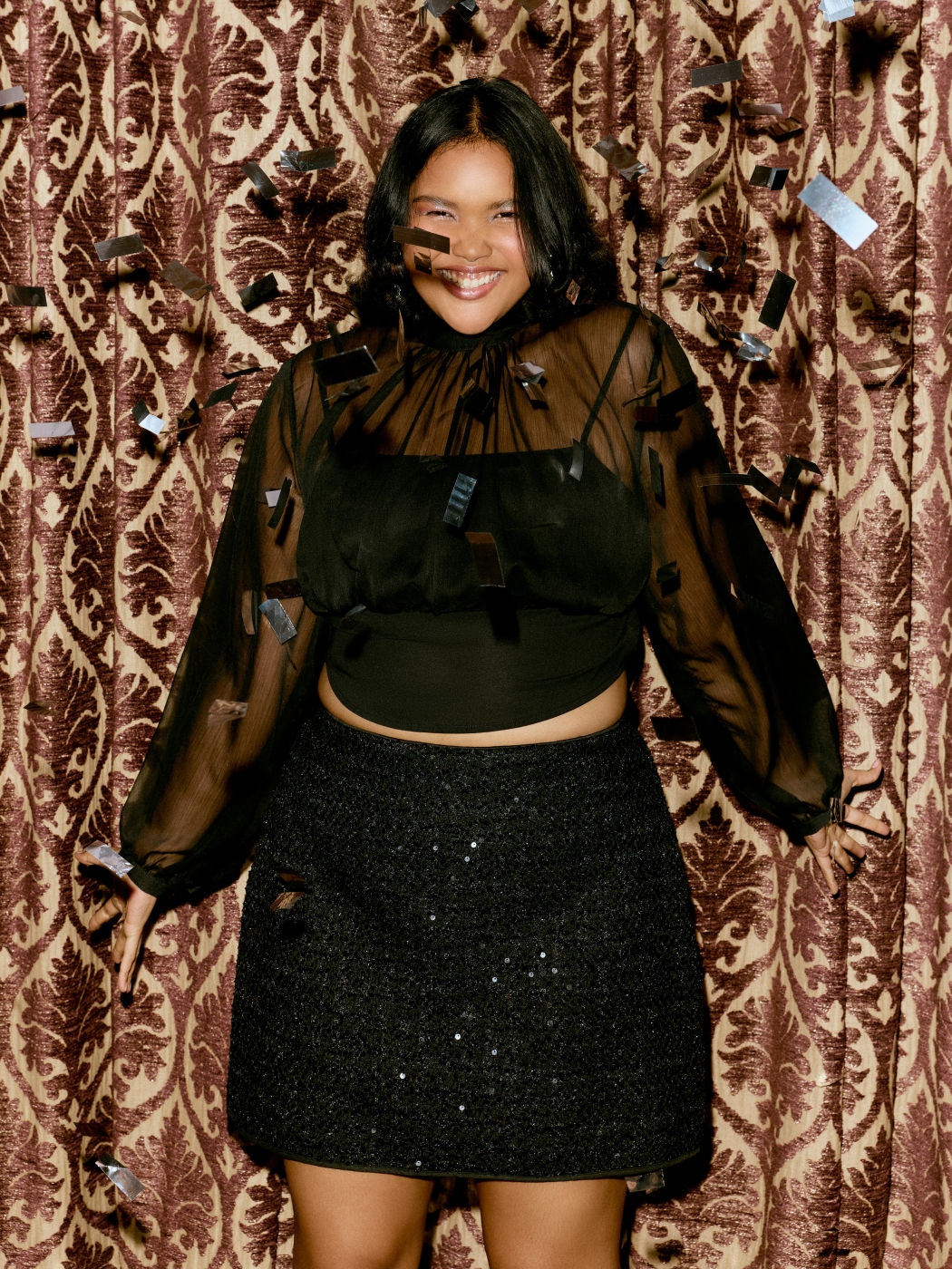 High Neck Sheer Bowknot Crop Blouse Curve & Plus