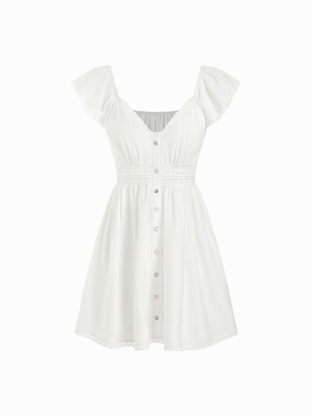 Sweetheart Ruffle Sleeve Lace Trim Mini Dress