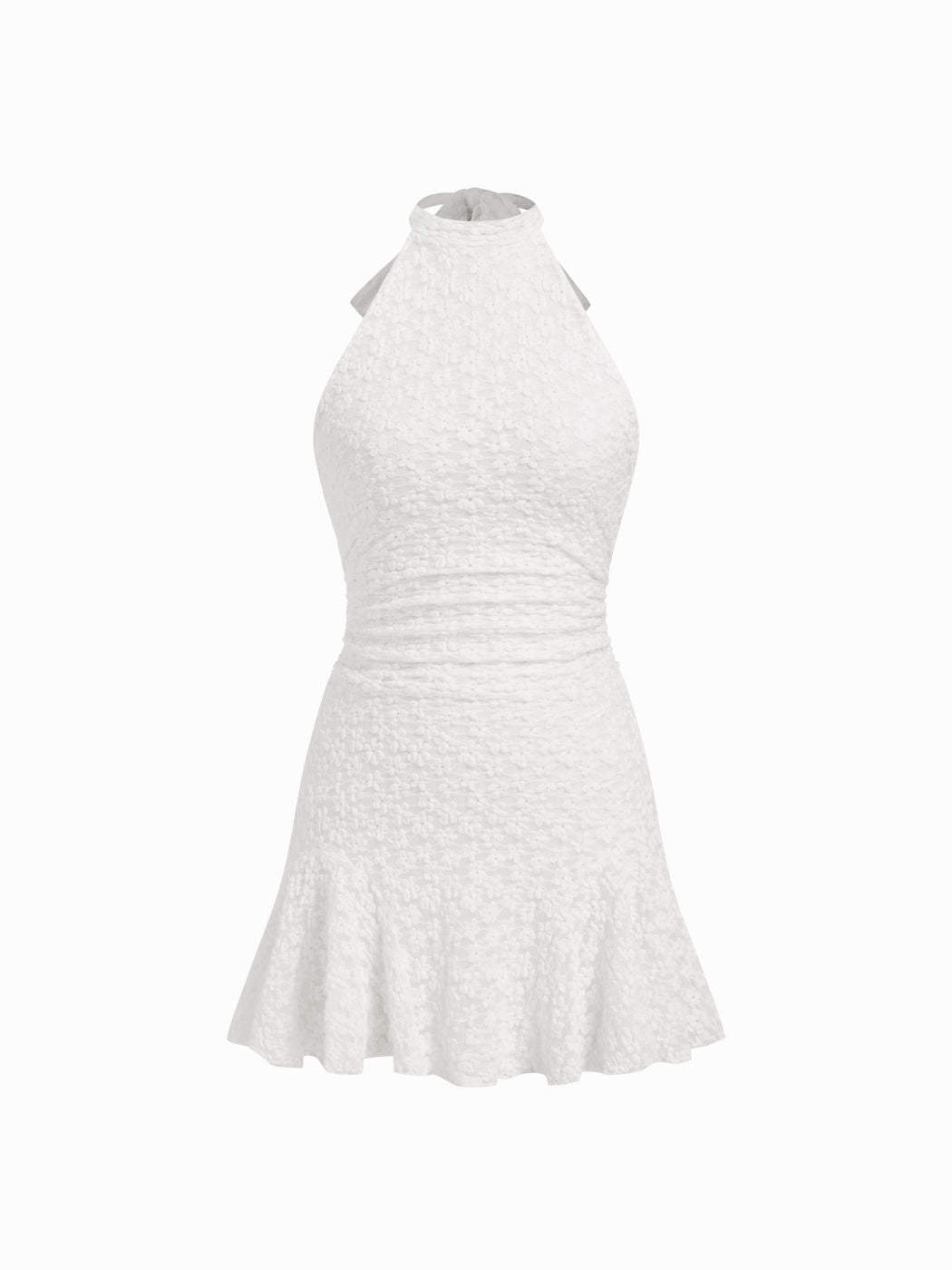 Jacquard Floral Halter Neck A-line Mini Dress