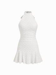 Jacquard Floral Halter Neck A-line Mini Dress