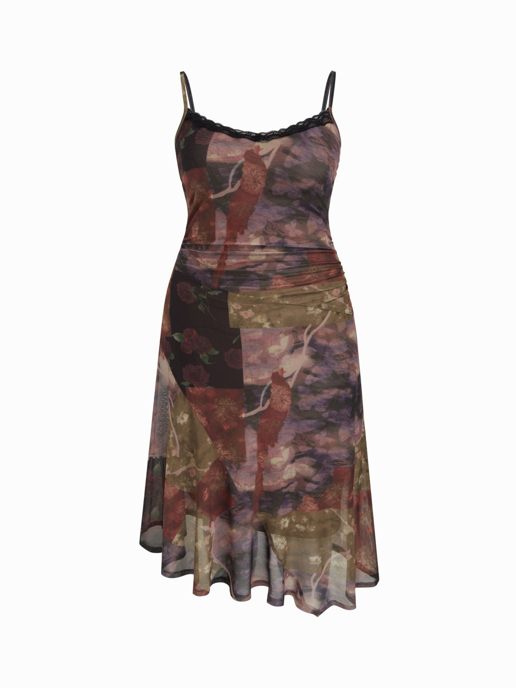 Floral Patchy Lace Trim Asymmetrical Hem Midi Dress Curve & Plus