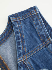 Denim V-neck Knotted A-line Oversized Mini Dress