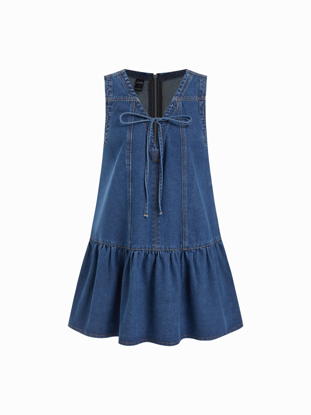 Denim V-neck Knotted A-line Oversized Mini Dress