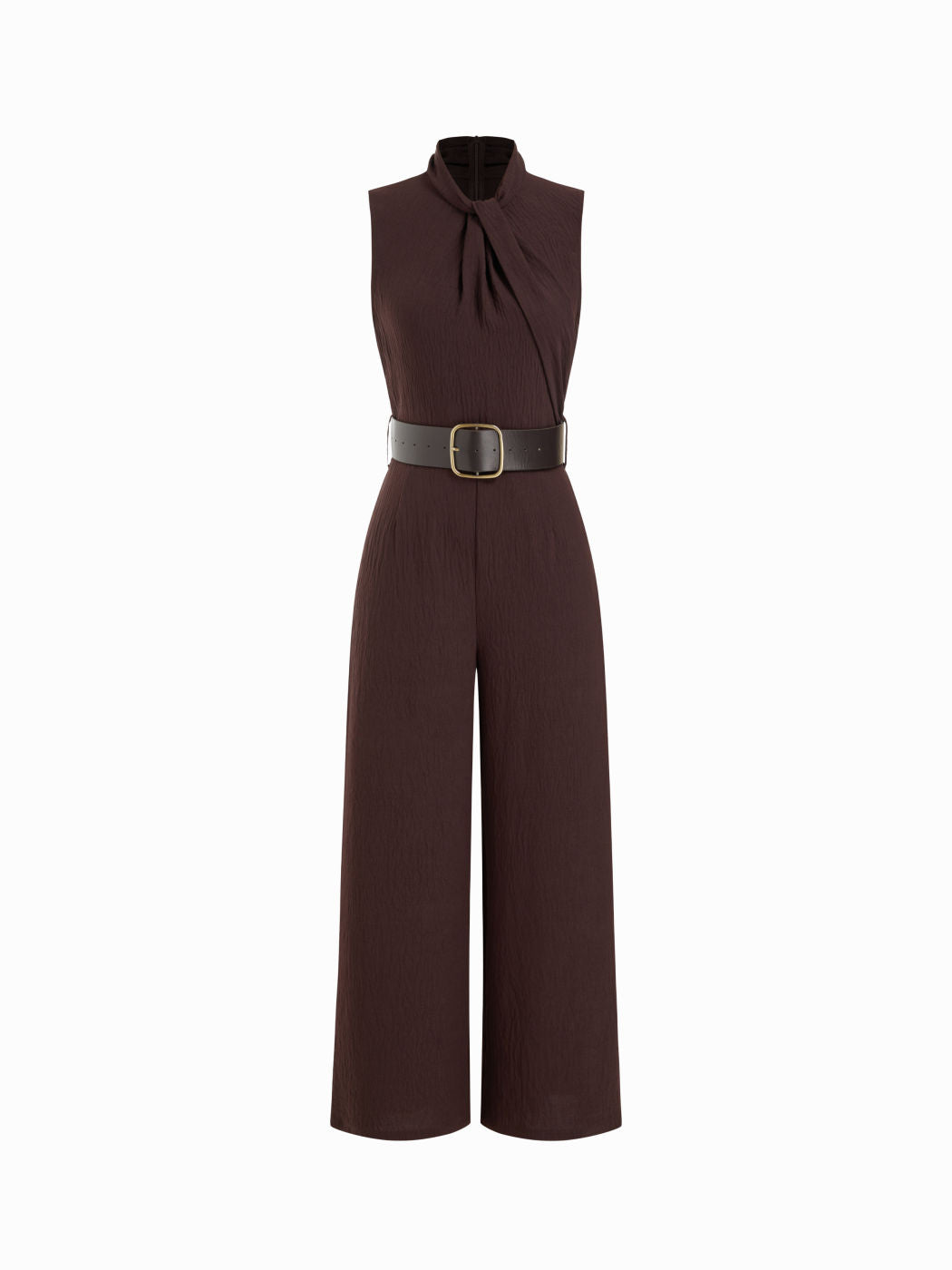 Asymmetrical Neck Ruched Straight Leg Jumpsuit With Belt