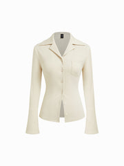 Solid Collar Bell Sleeve Top