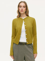 Knit Collar Gingham Colorblock Button Cardigan